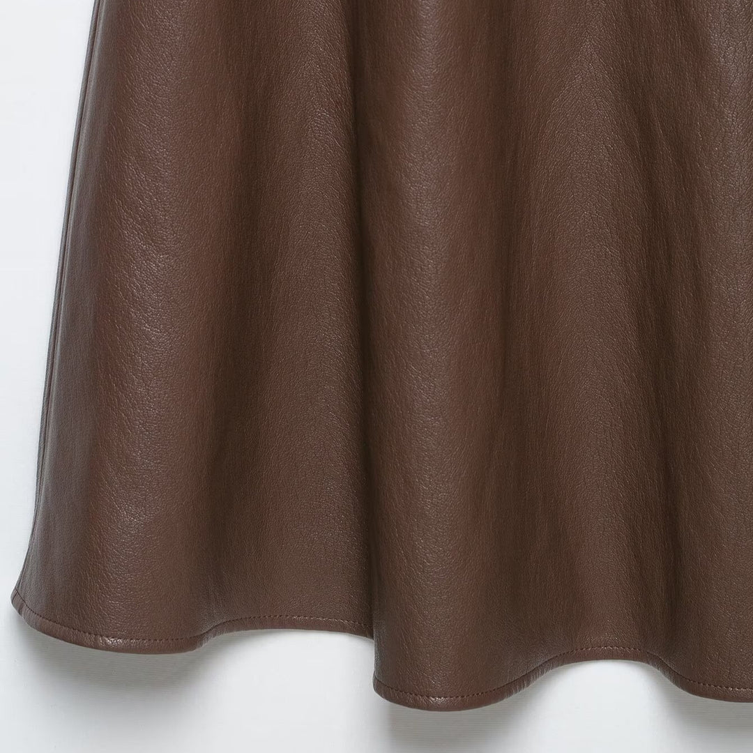 Women's High Waist A-Line Skirt made of Faux Leather with Flared Silhouette Mune Fashion