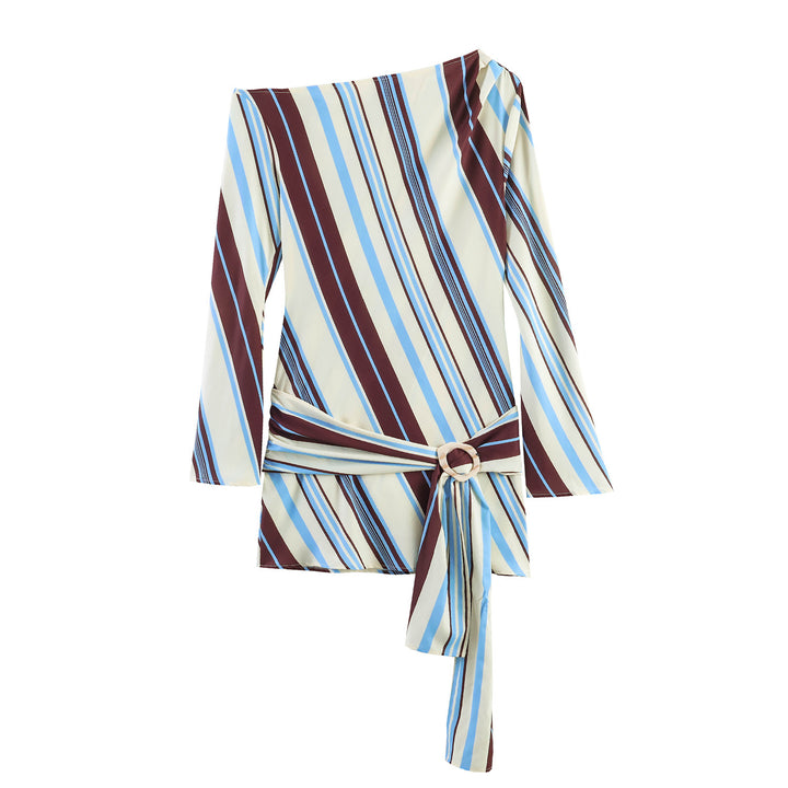 Women Asymmetrical Wrap Blouse with Waist Belt and Ring Detail Mune Fashion