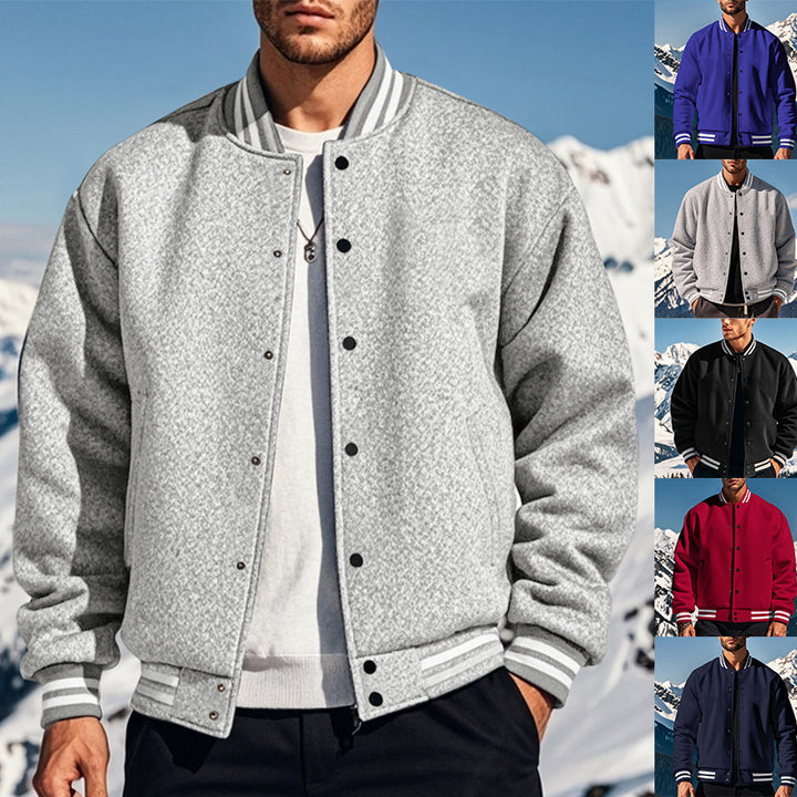 Men's stylish college varsity jacket with ribbed collar, elastic cuffs, and warming thermal padding Mune Fashion