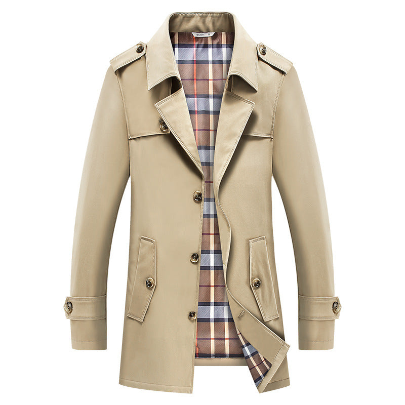 Men's short trench coat with checked lining and shoulder flaps Mune Fashion