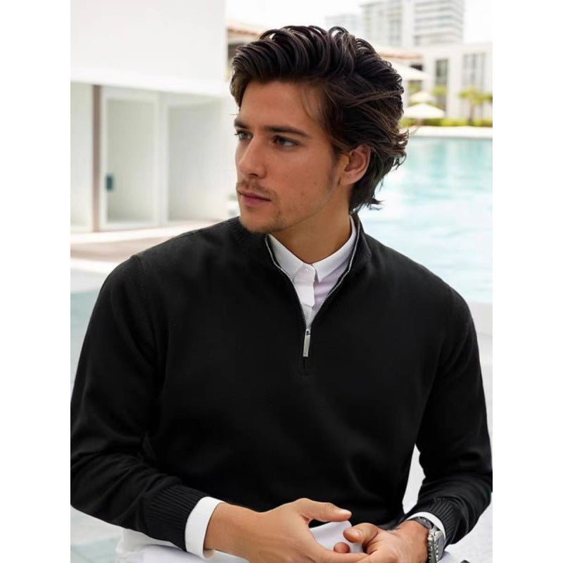 Men's fine knit half-zip pullover with stand-up collar and ribbed cuffs Mune Fashion