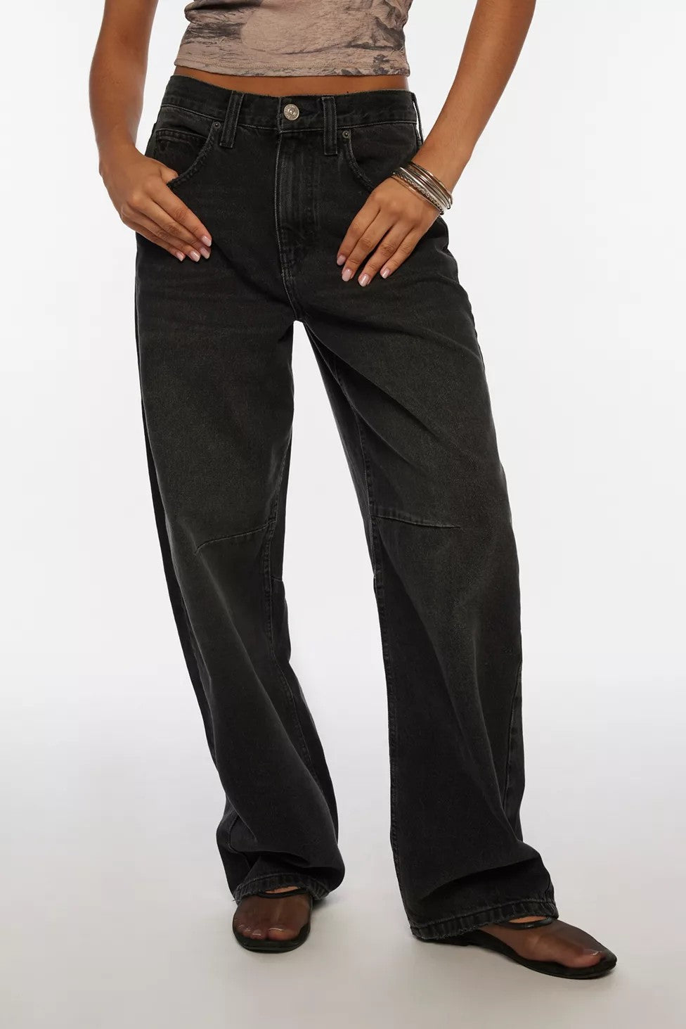 Women's high-cut wide denim pants with knee patch and extra wide leg Mune Fashion