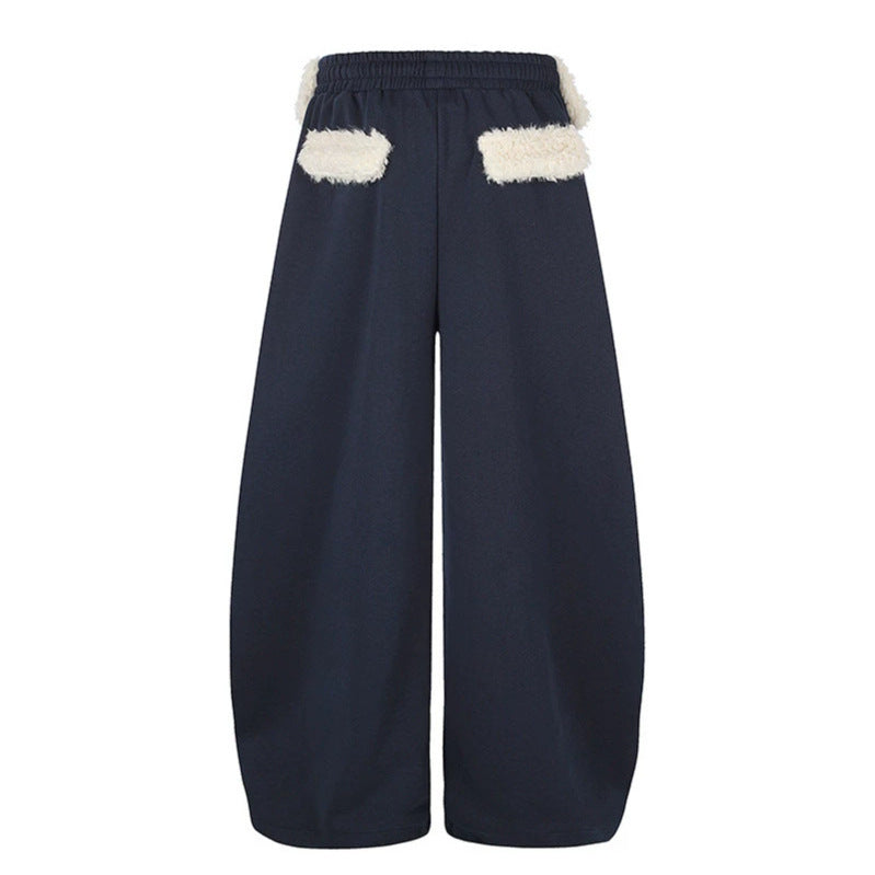 Women's Extra Wide Palazzo Jogging Pants with Teddy Waistband, Drawstring, and Star Embroidery Mune Fashion