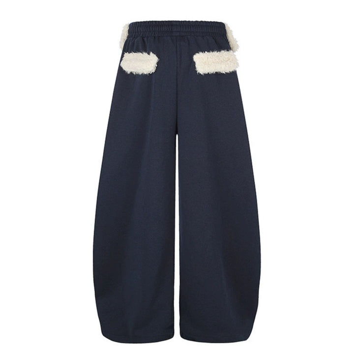 Women's Extra Wide Palazzo Jogging Pants with Teddy Waistband, Drawstring, and Star Embroidery Mune Fashion