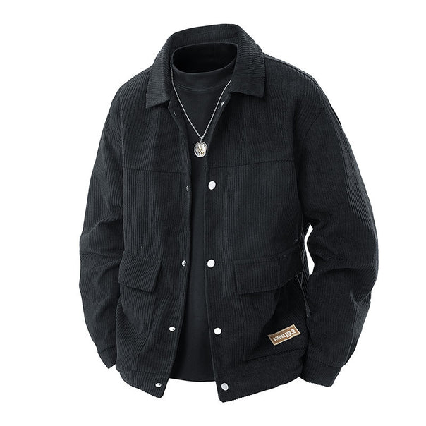 Men's  relaxed corduroy chore jacket with patch flap pockets and metal snap front Mune Fashion