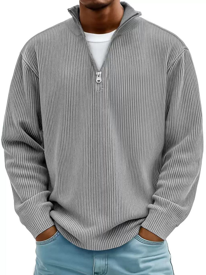 Men's Ribbed Half-Zip Knit Sweater with Stand Collar and Relaxed Fit Mune Fashion