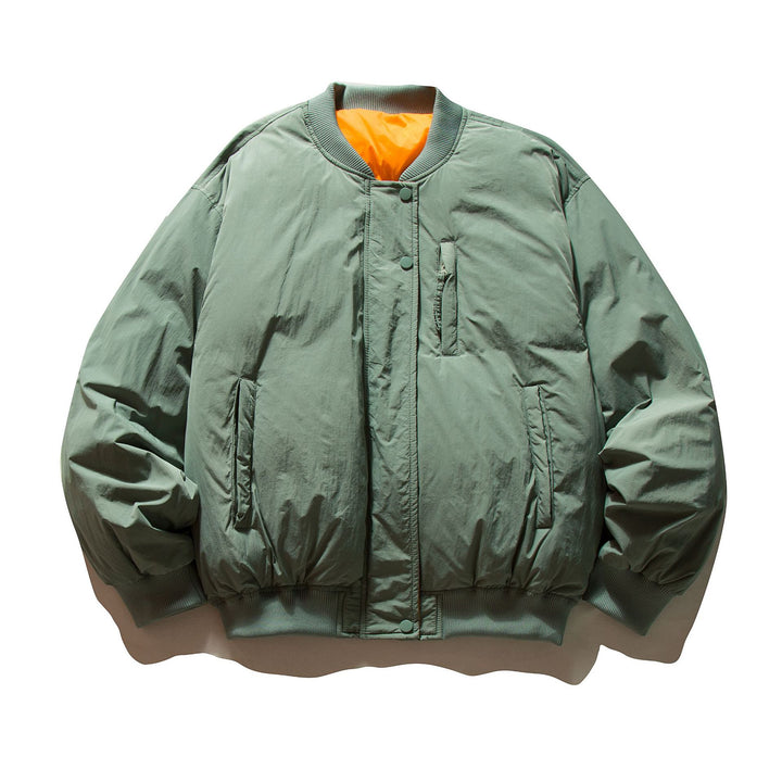 Men's Voluminous Boxy Bomber Jacket with Padded Insulation and Subtle Chest Zipper Pocket Mune Fashion