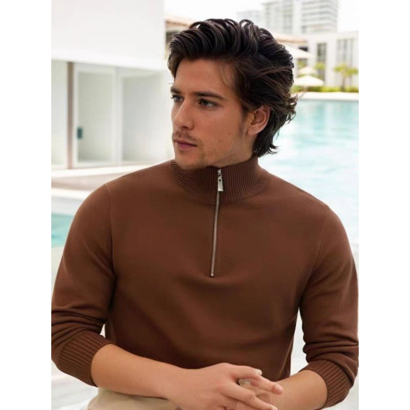 Men's fine knit half-zip pullover with stand-up collar and ribbed cuffs Mune Fashion
