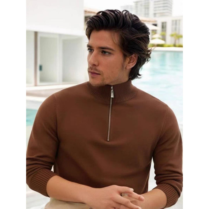 Men's fine knit half-zip pullover with stand-up collar and ribbed cuffs Mune Fashion