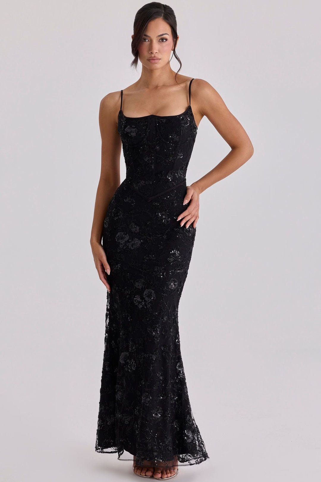 Ladies embroidered corset evening dress with transparent lace and figure-hugging silhouette Mune Fashion
