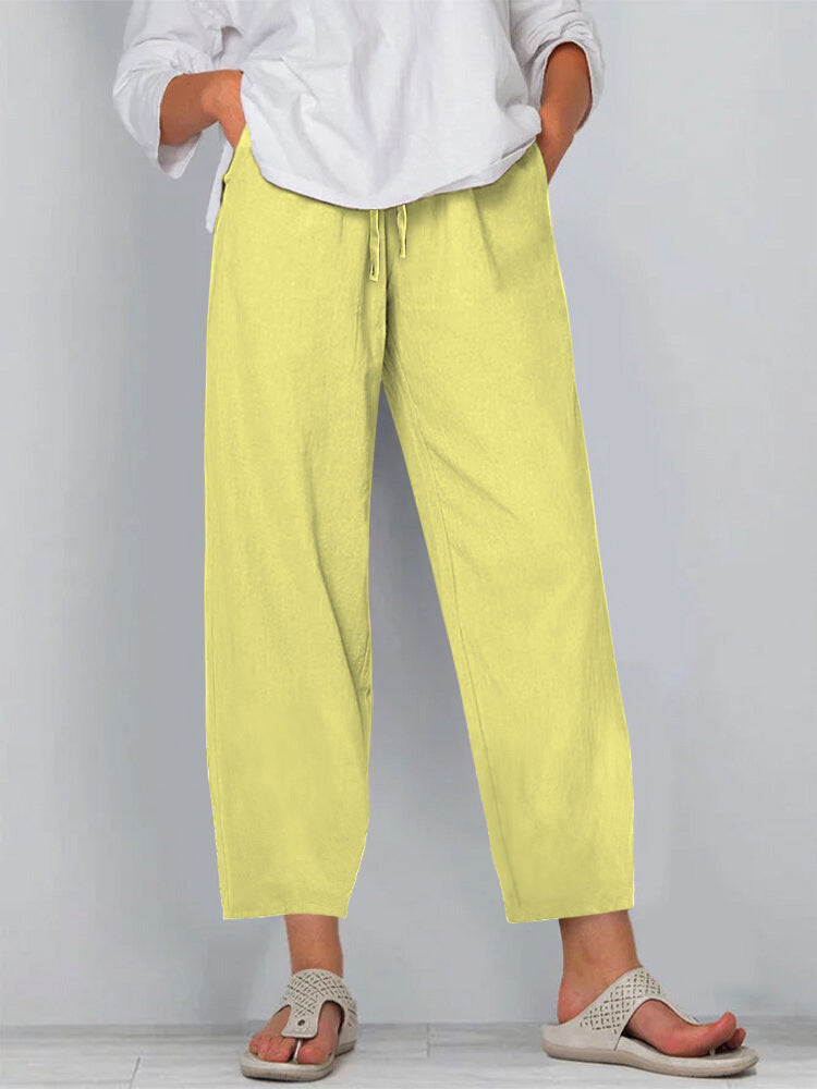 Women's Relaxed Culotte Pants with Drawstring, Side Pockets and Ankle Length Mune Fashion