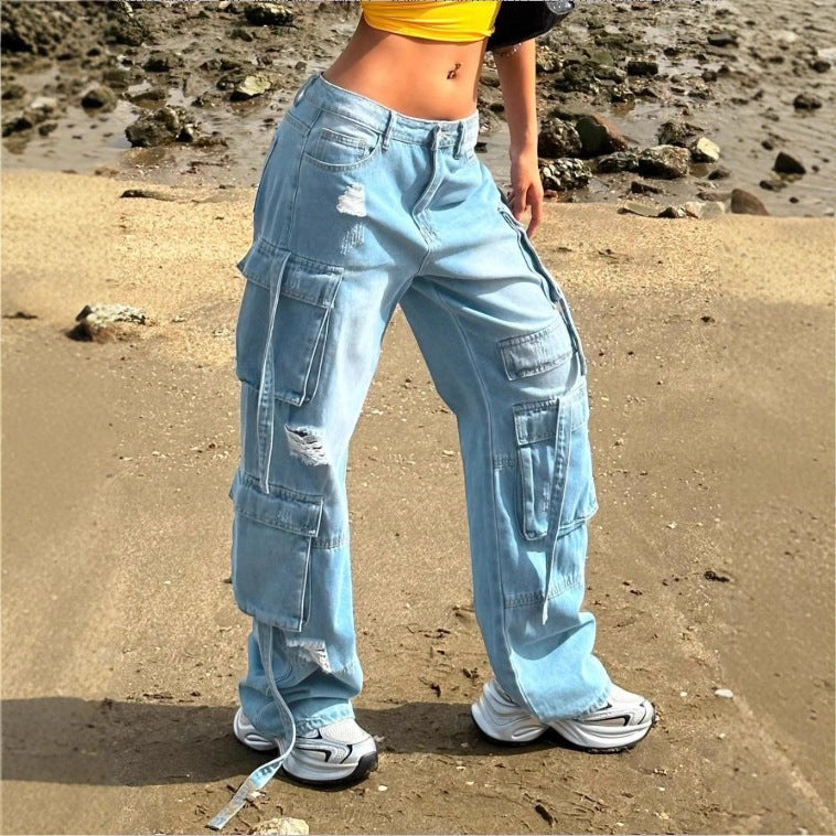 Women's cargo jeans in a wide baggy cut with multiple cargo pockets Mune Fashion