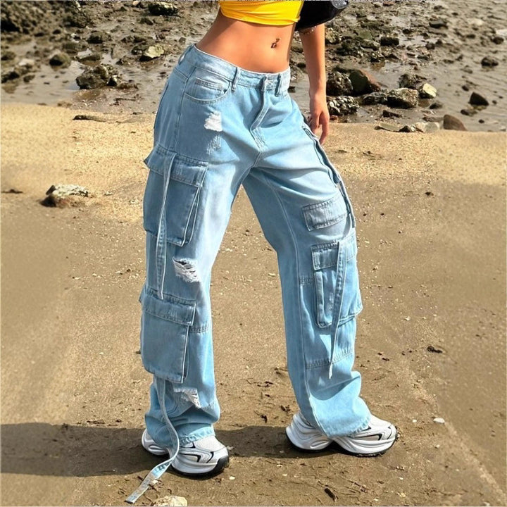 Women's cargo jeans in a wide baggy cut with multiple cargo pockets Mune Fashion