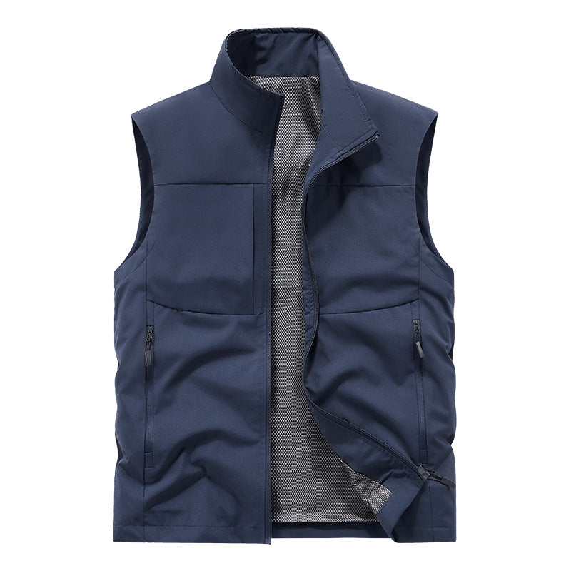 Men's lightweight technical outdoor vest with stand-up collar, mesh lining, and zippered pockets Mune Fashion