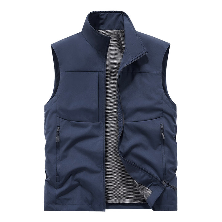 Men's lightweight technical outdoor vest with stand-up collar, mesh lining, and zippered pockets Mune Fashion