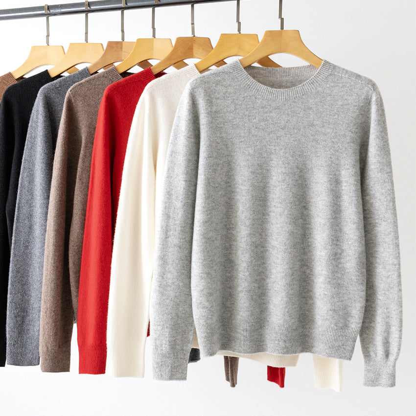 Women's Fine Crew Neck Sweater made of Cashmere Blend with Ribbed Cuffs Mune Fashion
