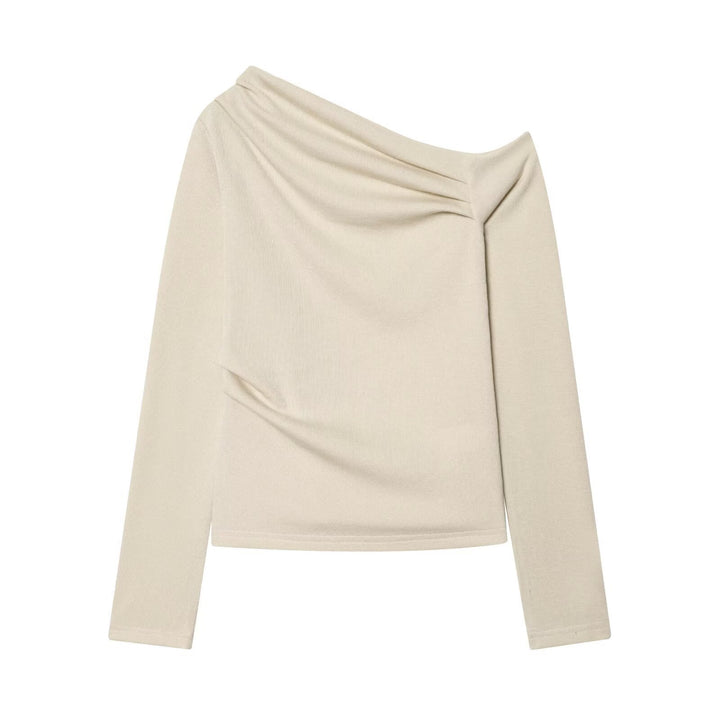Women Off-Shoulder Fine Knit Long Sleeve with Draped Waterfall Collar Mune Fashion