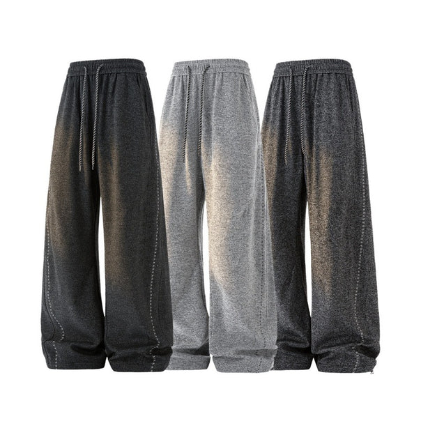 Women's Wide Lounge Pants made of Sweat Fabric with Drawstring, Decorative Stitching, and Elastic Waistband Mune Fashion