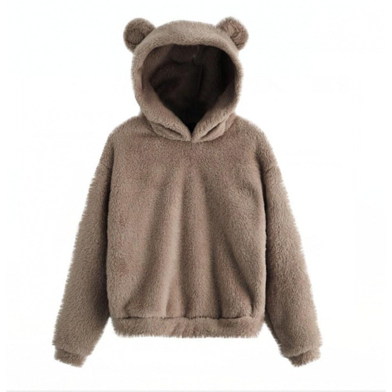 Women's Cozy Teddy Fleece Hoodie with Bear Ears and Oversized Fit Mune Fashion