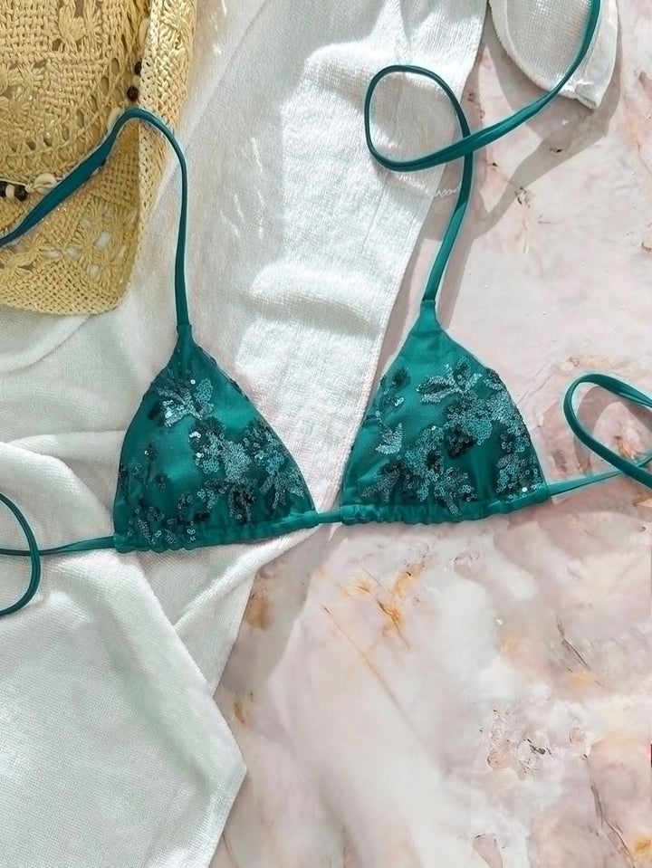 Women's Triangle Bikini with Sparkling Sequins Mune Fashion