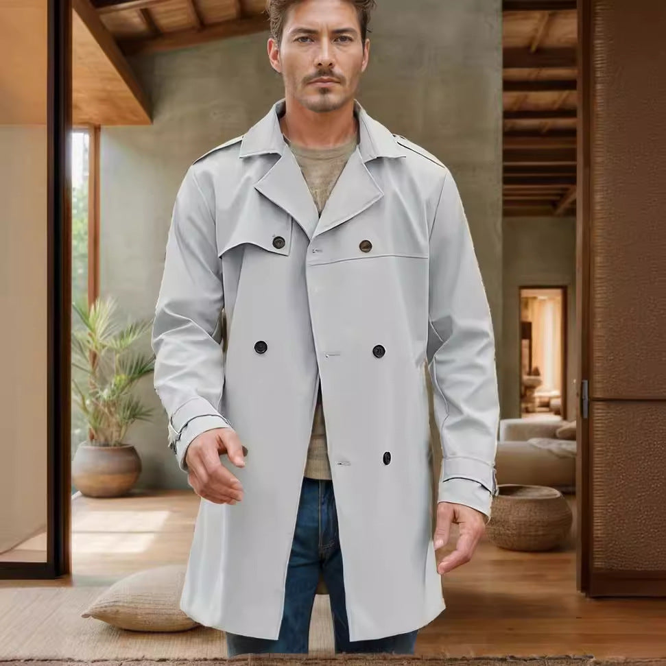 Men's Lightweight Double-Breasted Trench Coat with Water-Repellent Coating Mune Fashion