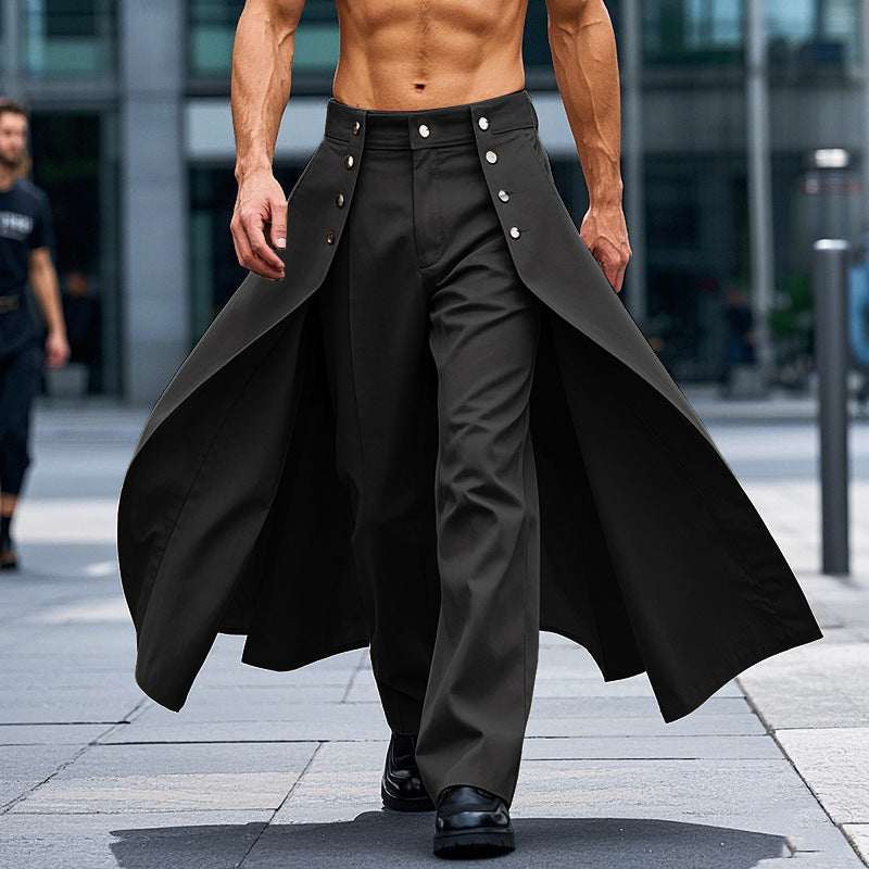 Women high-waisted flared midi wrap skirt with inner culottes and decorative button placket Mune Fashion