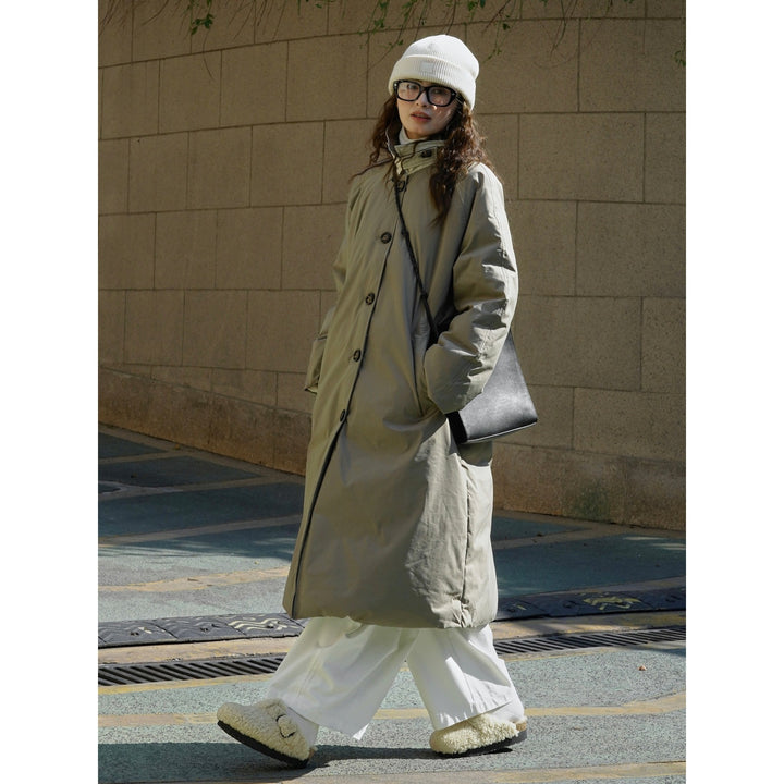 Women's Quilted Long Coat with Stand Collar, Button Placket and Loose Fit Mune Fashion