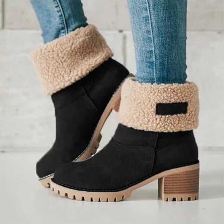 Women's Insulated Ankle Boots with Sheepskin Cuff and Textured Block Heel Mune Fashion