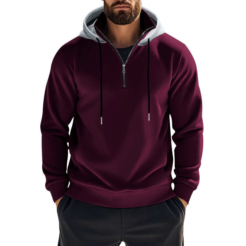 Men's sporty hoodie sweatshirt with short front zipper, contrast-lined hood and elastic ribbed cuffs Mune Fashion