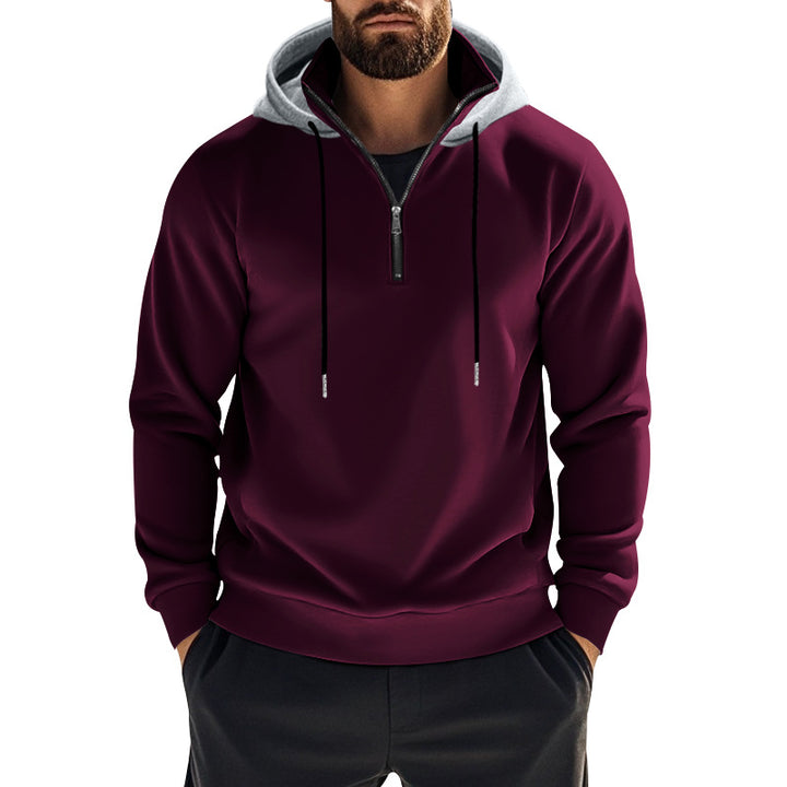 Men's sporty hoodie sweatshirt with short front zipper, contrast-lined hood and elastic ribbed cuffs Mune Fashion
