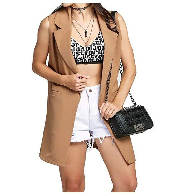 Ladies long waistcoat in tailoring look with shawl collar and side pockets Mune Fashion
