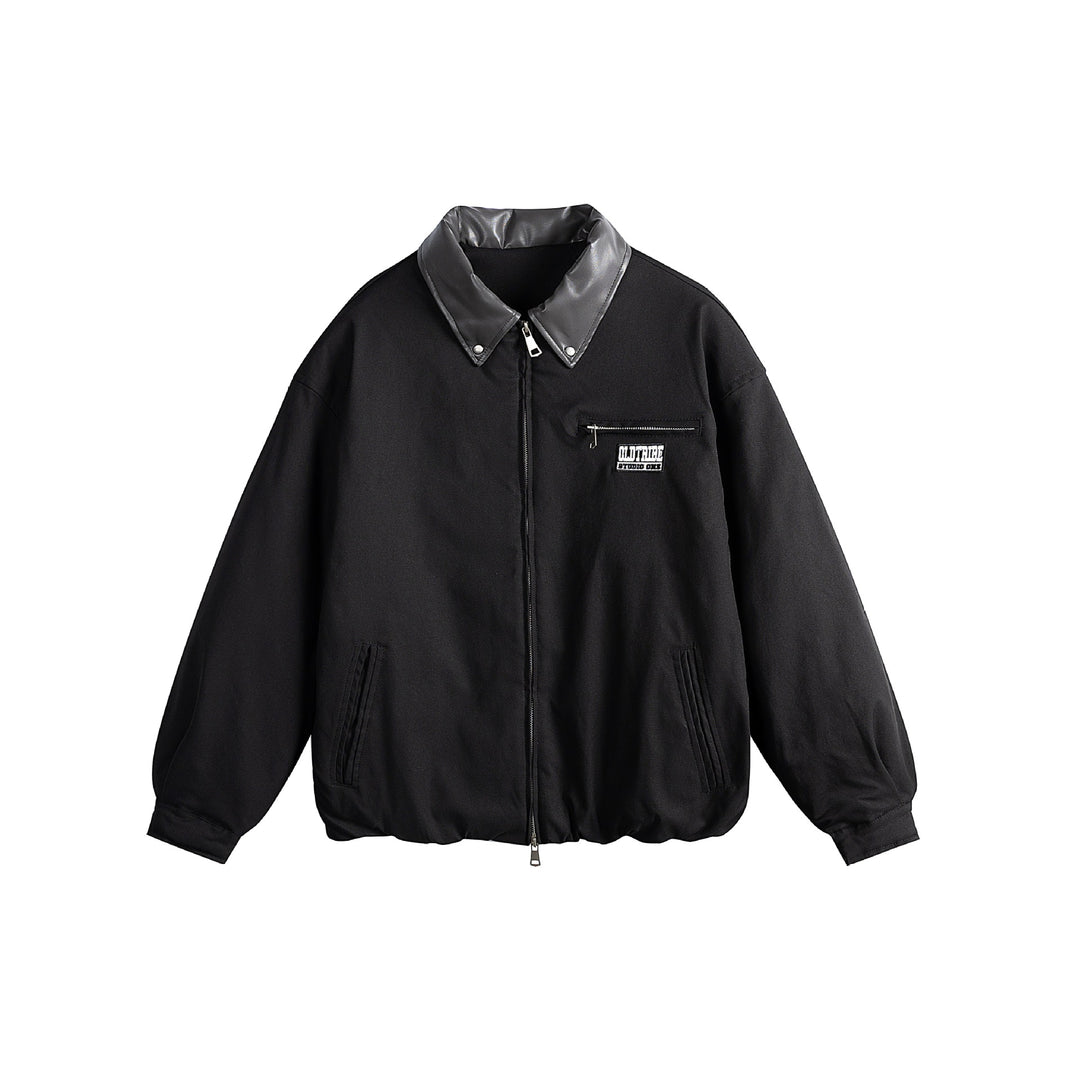 Unisex Oversized Blouson Jacket with Faux Leather Shawl Collar, Two-Way Zipper and Elastic Hem Mune Fashion