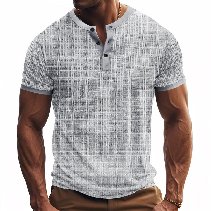 Men's nano band collar henley with fine mesh structure and slim fit Mune Fashion