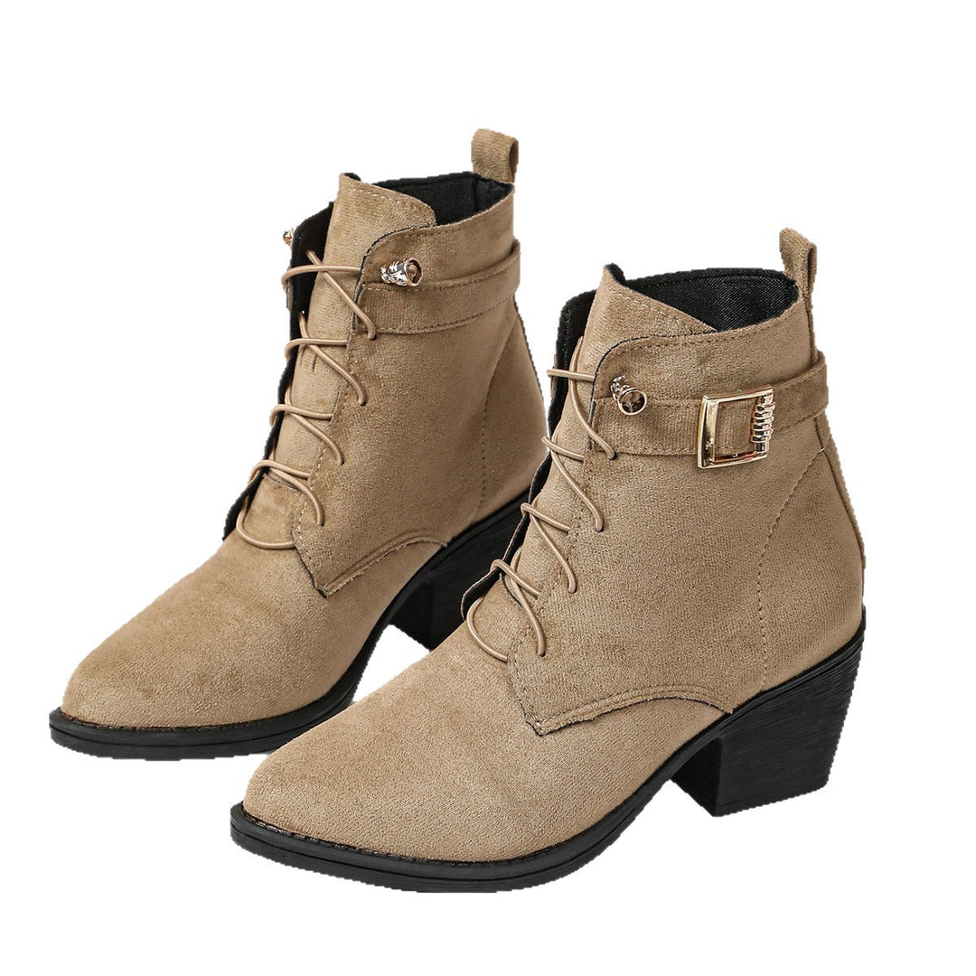 Ladies Elegant Lace-Up Ankle Boots with Block Heel Mune Fashion