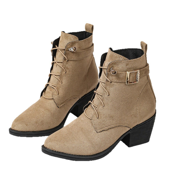 Ladies Elegant Lace-Up Ankle Boots with Block Heel Mune Fashion