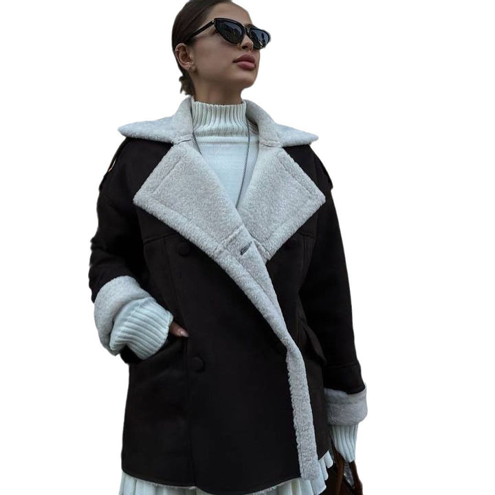 Women Oversized Flight Jacket made of Lambskin Imitation with Double-Breasted Button Placket Mune Fashion