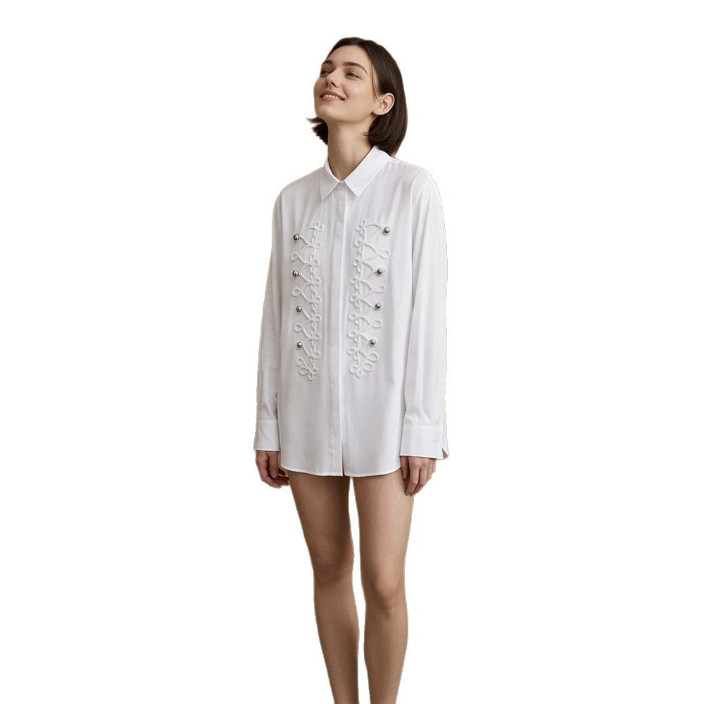 Women's Embellished Blouse with Decorative Cord Application Mune Fashion