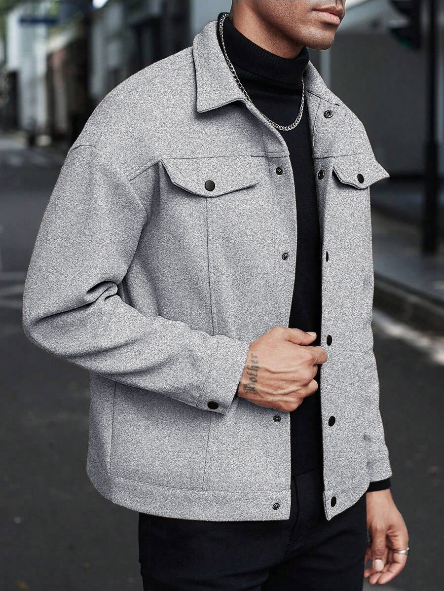 Men's shirt jacket made of wool blend with snap buttons and flap pockets Mune Fashion