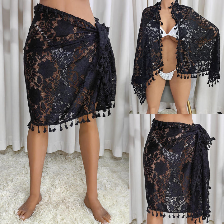 Women's Crochet Beach Sarong with Elegant Fringes Mune Fashion