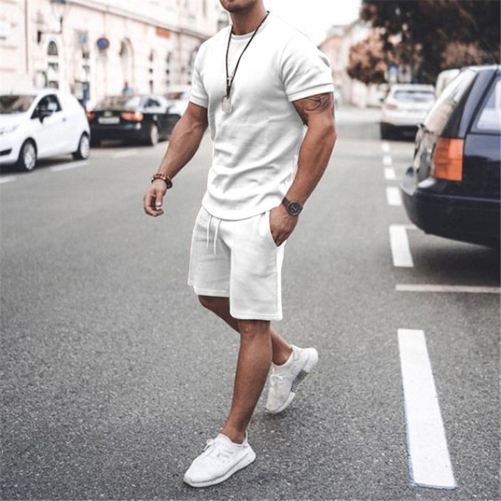 Men's fitted short sleeve shirt with reinforced shoulder seam and elastic drawstring bermuda made of stretch jersey Mune Fashion