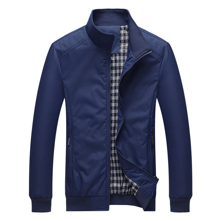 Men's lightweight wind and water-repellent blouson with stand-up collar, checkered inner lining, and zippered pockets Mune Fashion