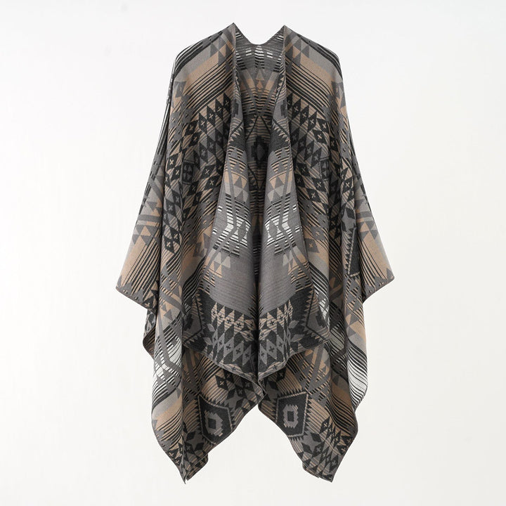 Women's oversized wrap in woven ethnic jacquard with asymmetrical pointed hem Mune Fashion