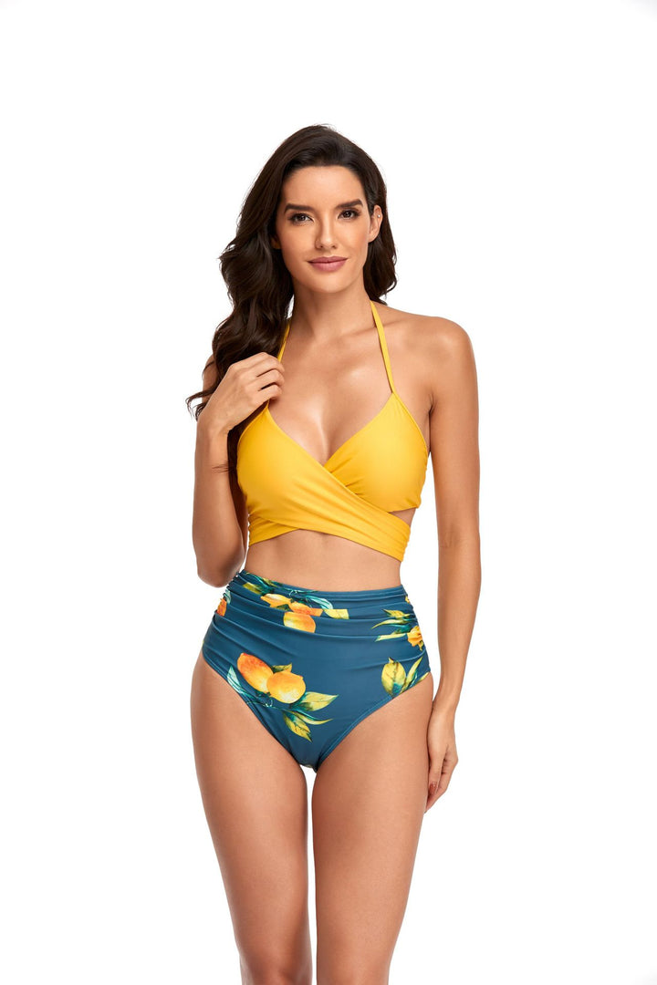 Women's High-Cut Bikini with Wrap Top and Floral Patterns Mune Fashion