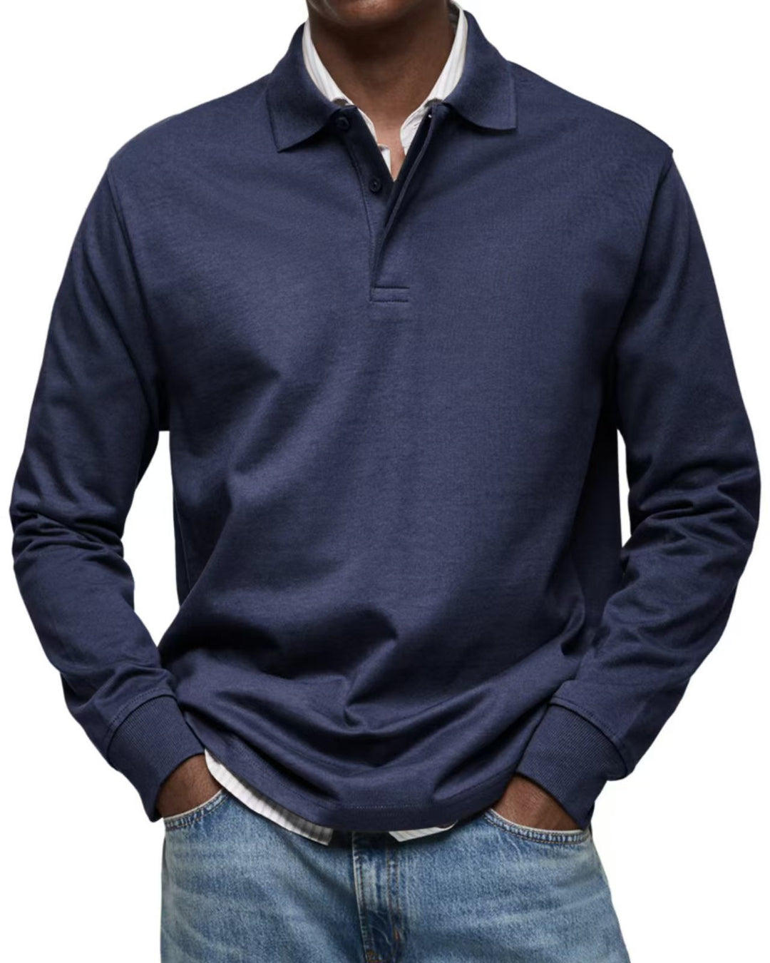 Men's fine-knit polo shirt with long sleeves, ribbed cuffs and concealed button placket Mune Fashion