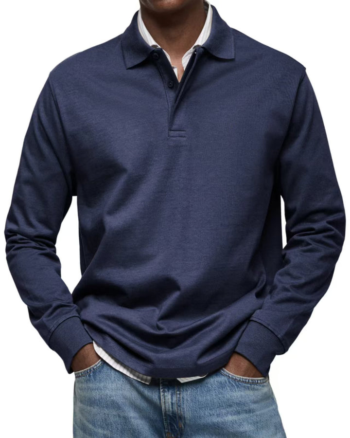 Men's fine-knit polo shirt with long sleeves, ribbed cuffs and concealed button placket Mune Fashion