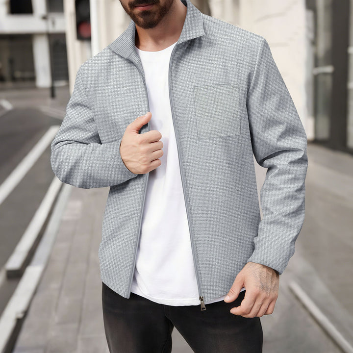 Men's structured zip-over shirt with stand-up collar and patch breast pocket Mune Fashion