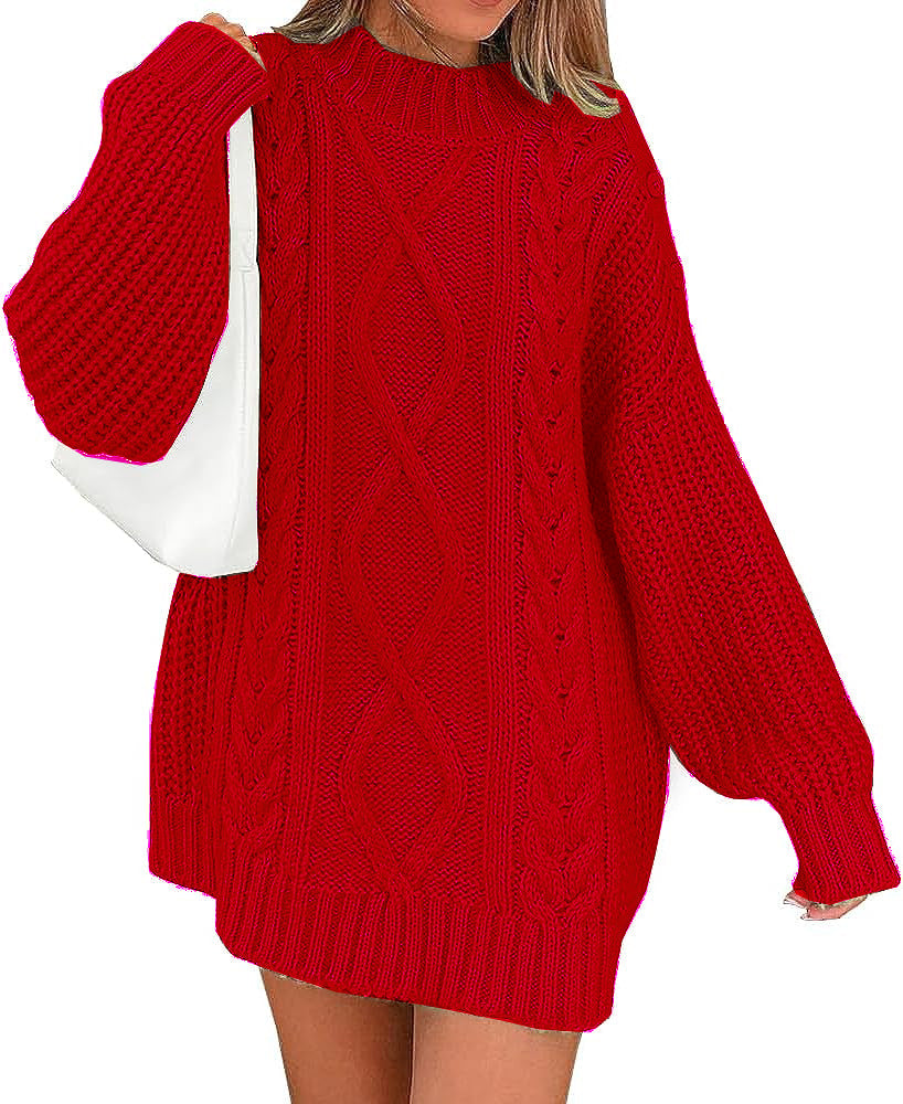 Women’s Oversized Knit Dress with Cable and Ribbed Texture Mune Fashion