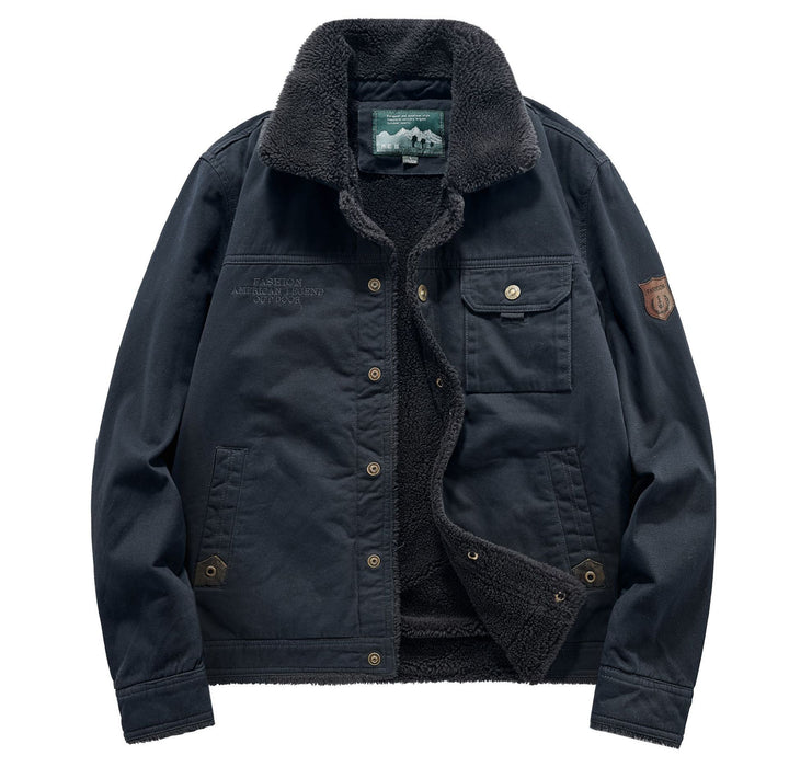 Men's Sherpa-lined canvas field jacket with shirt collar and utility pockets Mune Fashion
