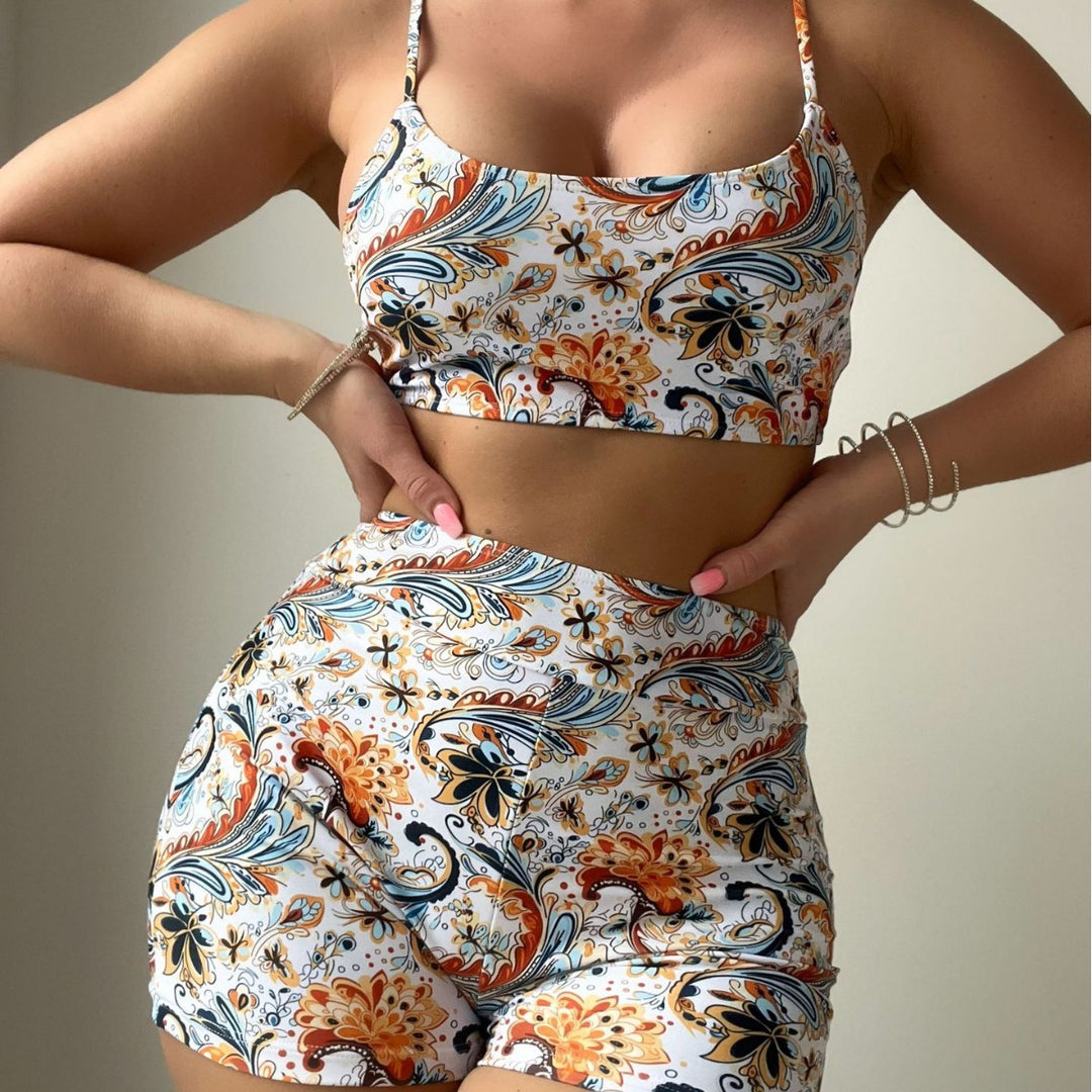 Ladies Athletic Crop Top and High-Waist Shorts Set Mune Fashion