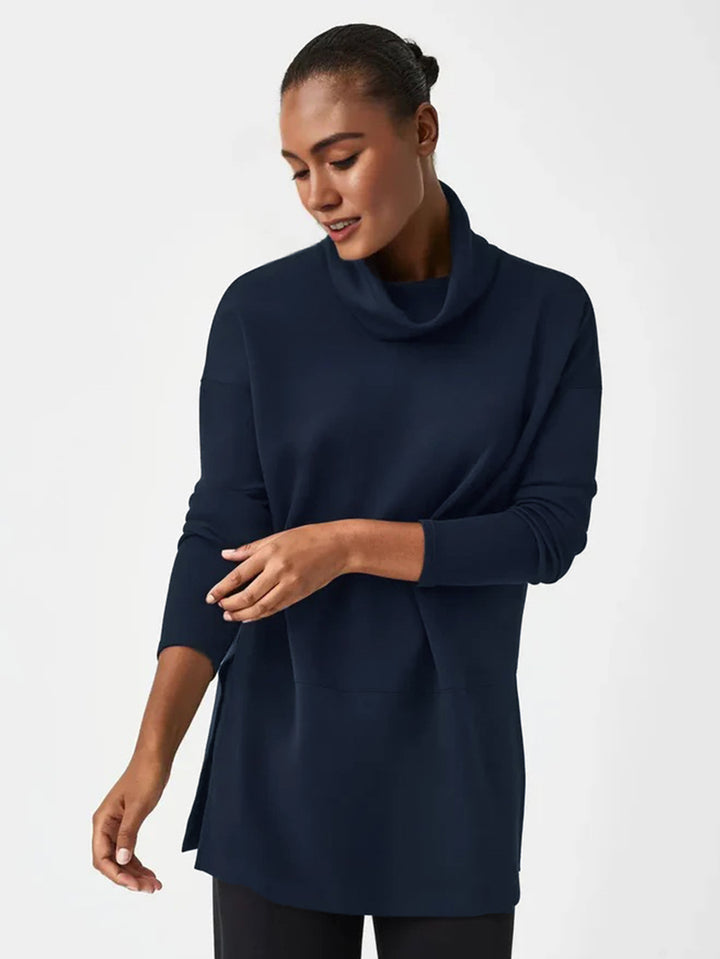 Women's Cozy Funnel Neck Tunic Sweater with Oversized Cut and Side Slits Mune Fashion